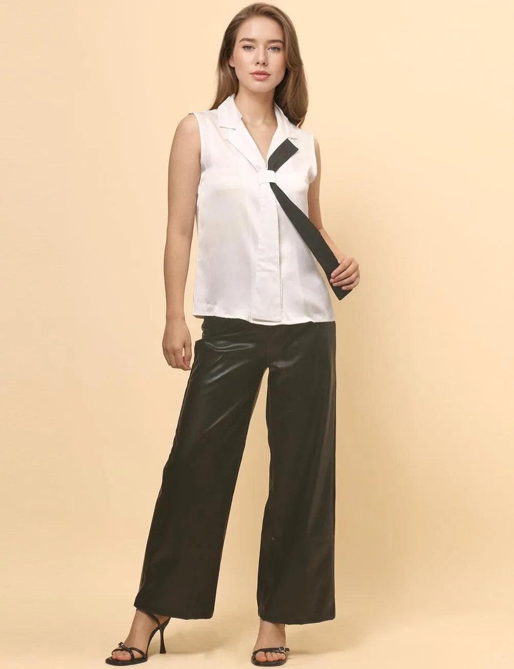 Ladies Color Block Sleeveless Lapel Shirt SKT4910