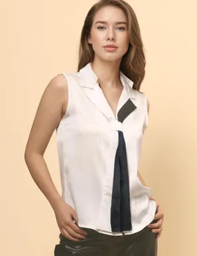 Ladies Color Block Sleeveless Lapel Shirt SKT4910