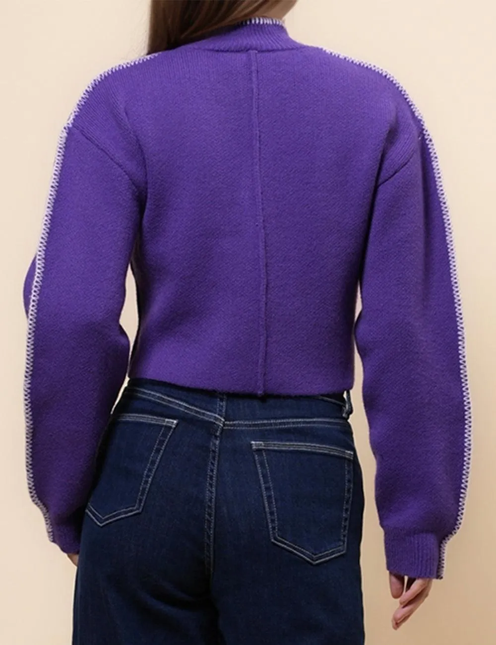 Ladies Color Block Sweater Botton Open Cardigan SKT4903