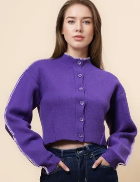 Ladies Color Block Sweater Botton Open Cardigan SKT4903