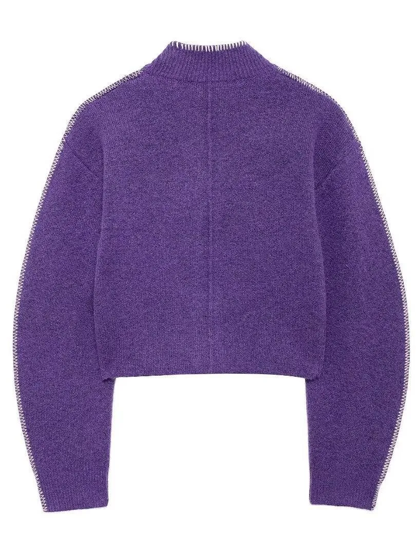 Ladies Color Block Sweater Botton Open Cardigan SKT4903