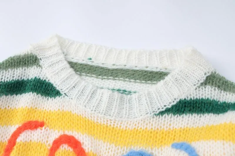 Ladies Crochet Knitted Rainbow Sweater T2A1