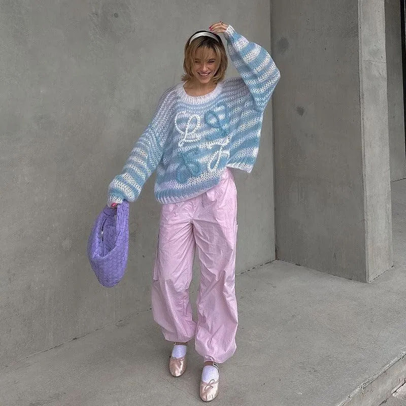 Ladies Crochet Knitted Rainbow Sweater T2A1