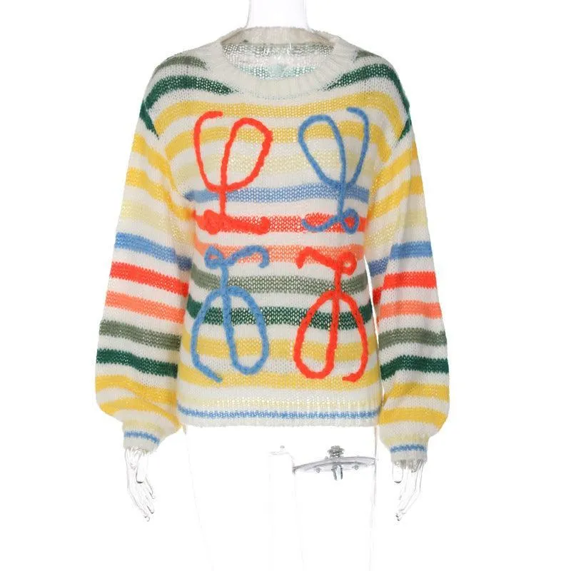 Ladies Crochet Knitted Rainbow Sweater T2A1