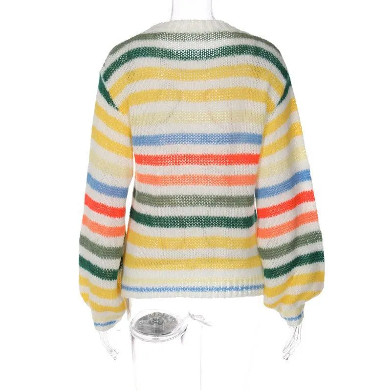Ladies Crochet Knitted Rainbow Sweater T2A1
