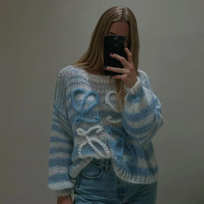 Ladies Crochet Knitted Rainbow Sweater T2A1