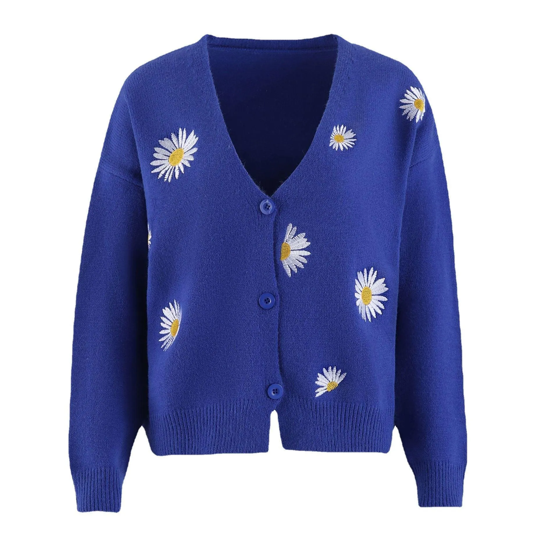 Ladies Daisy Embroidered V-Neck Cardigan SKT4679