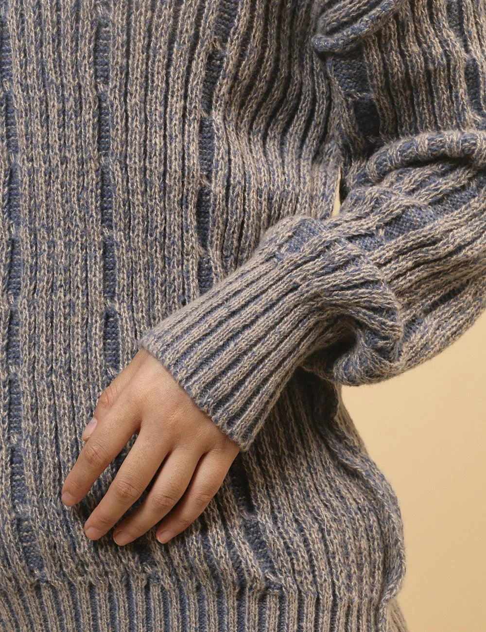 Ladies Distressed Striped Color Block Sweater SKT4661