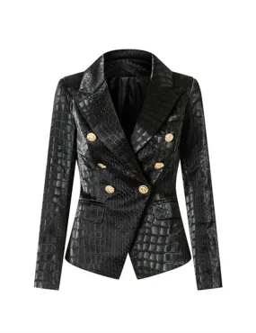 Ladies Double Breasted Long Sleeves Leather Blazer 10501