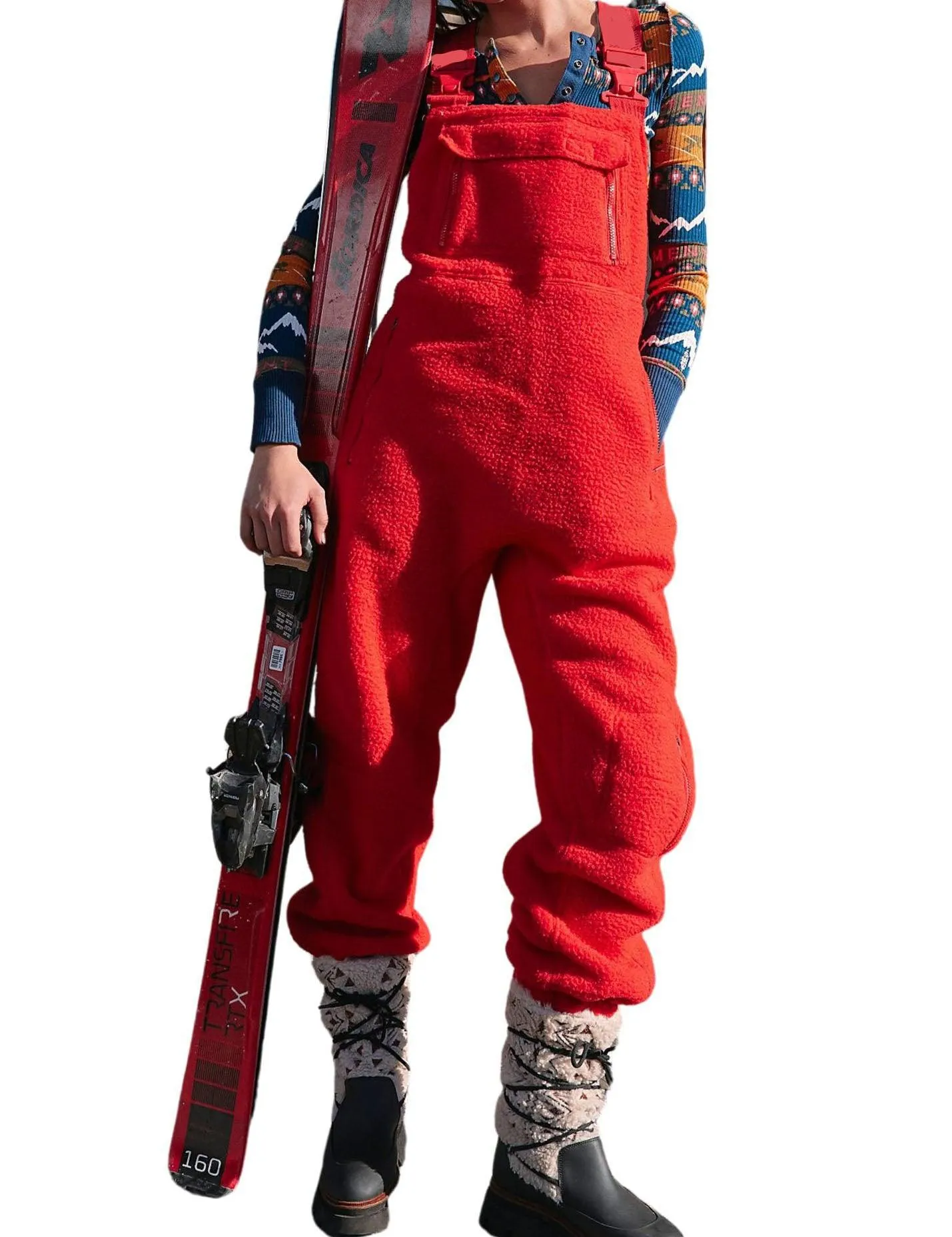 Ladies Fleece Sleeveless Jumpsuit Strape Shoulder Overall SKJ4898