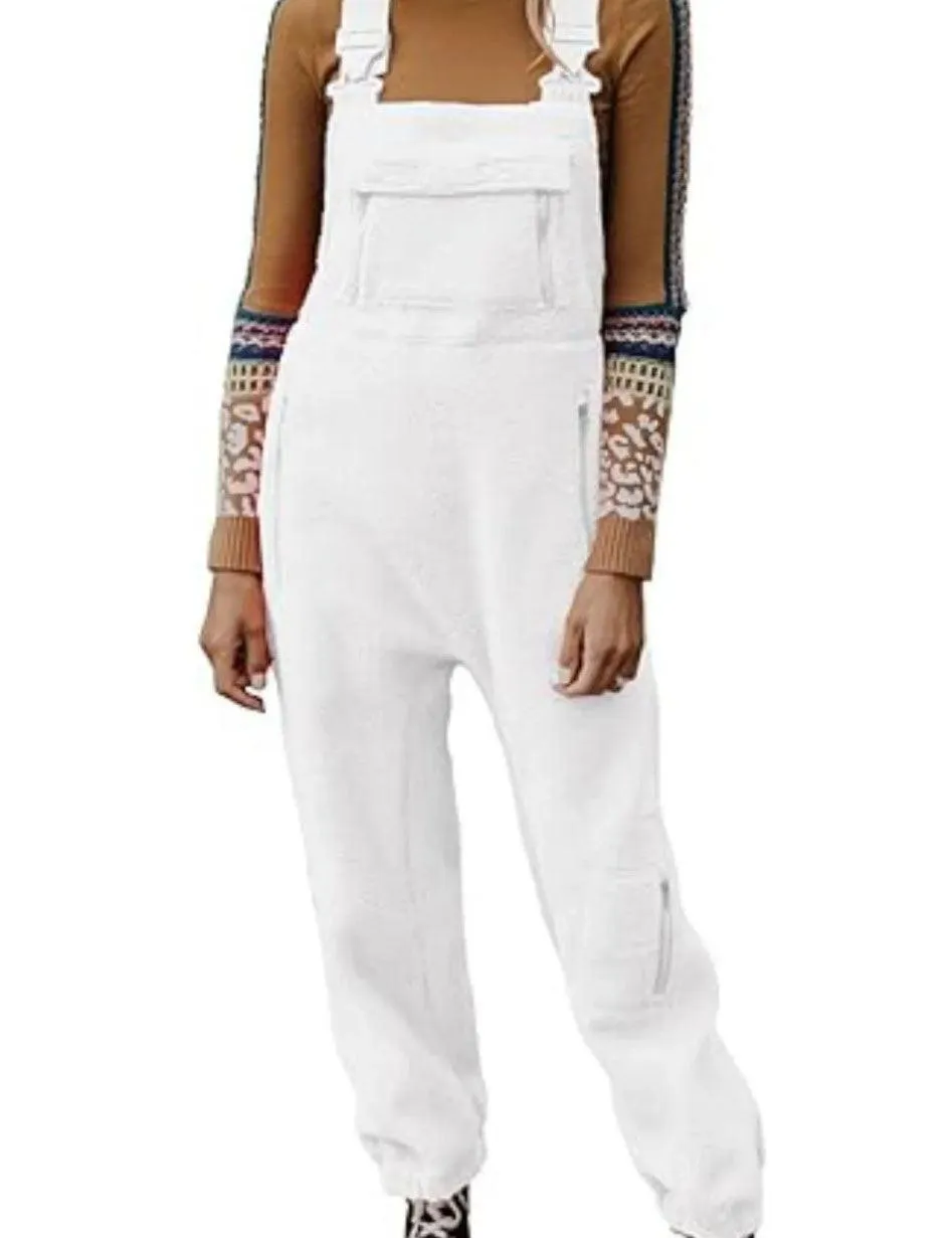 Ladies Fleece Sleeveless Jumpsuit Strape Shoulder Overall SKJ4898