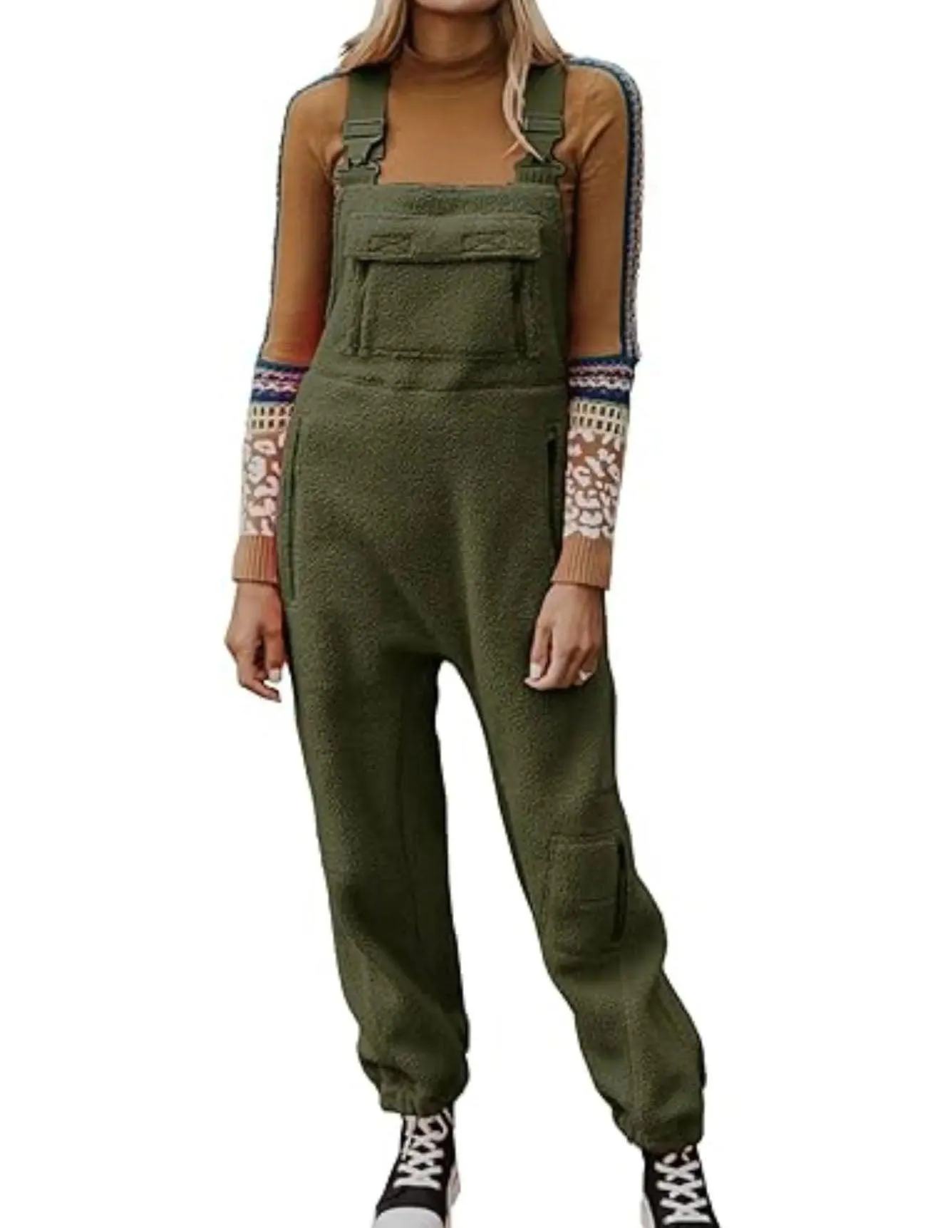 Ladies Fleece Sleeveless Jumpsuit Strape Shoulder Overall SKJ4898