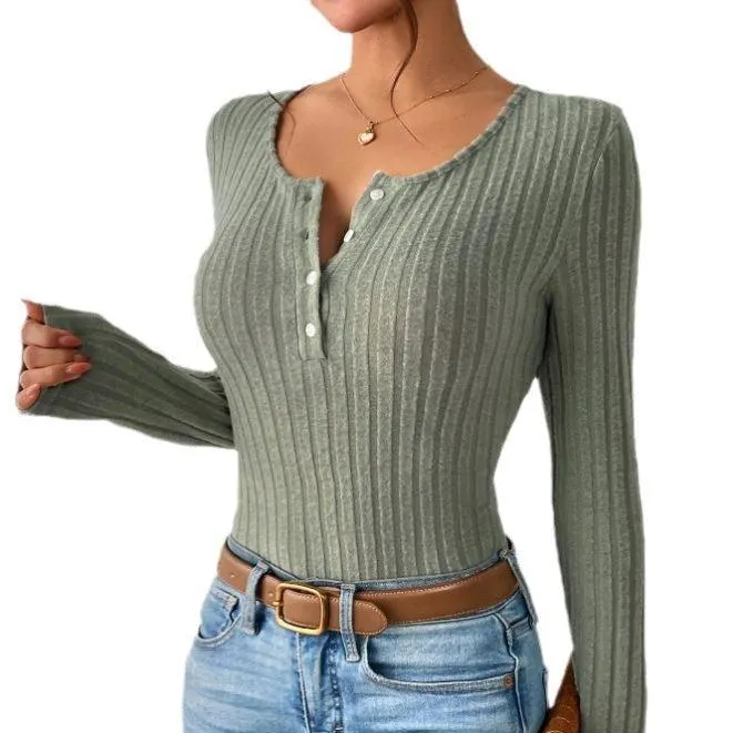 Ladies Half Button Scoop Neck Knit Tee G1020