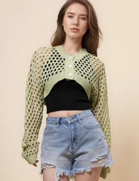 Ladies Hallow Out Knit Round Neck Crop Cardigan SKT41003