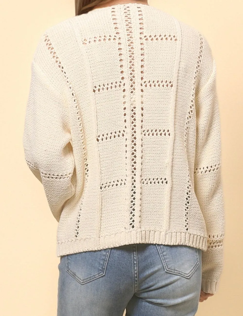 Ladies Hallow V-Neck Long Sleeves Pullover Sweater SKT4809