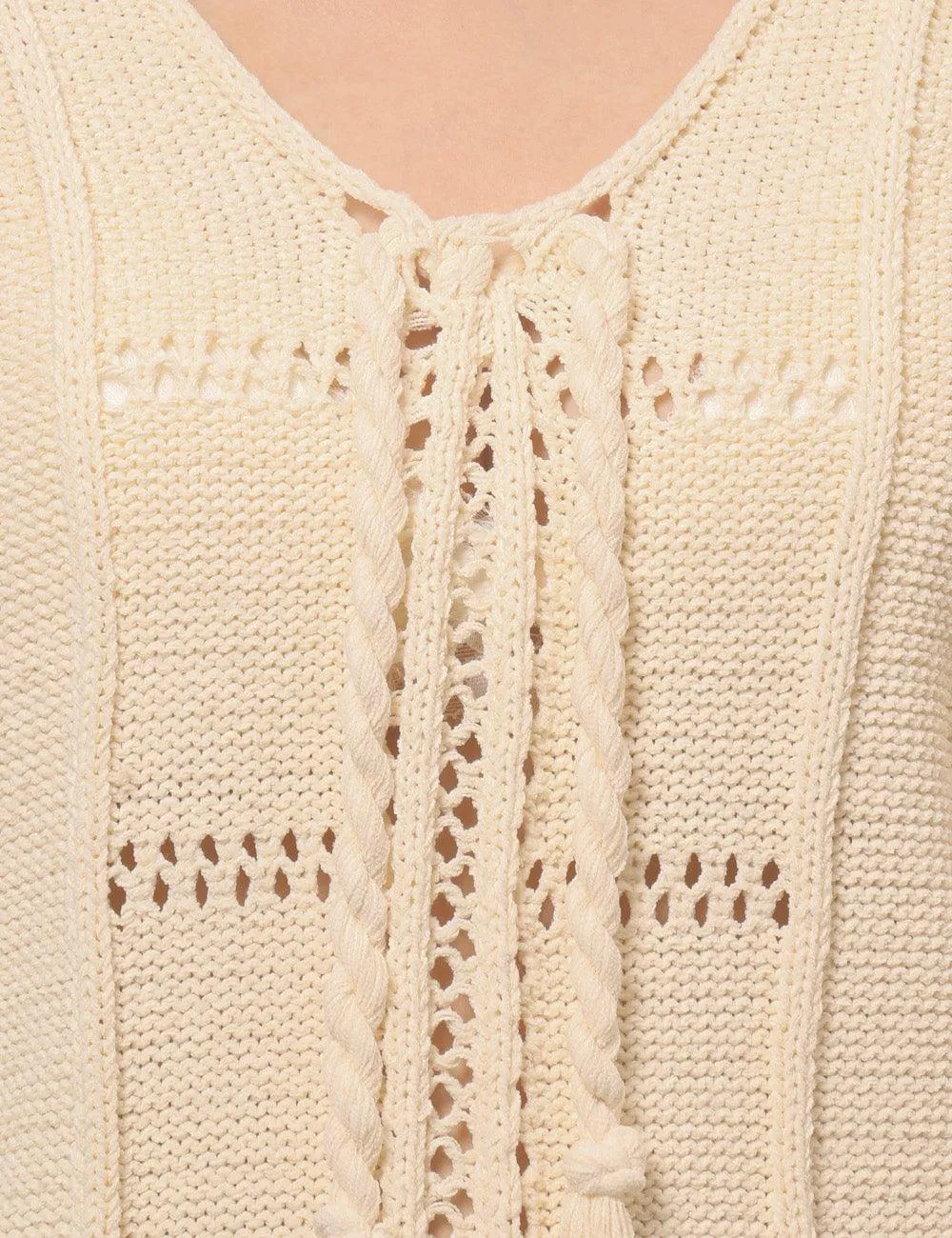 Ladies Hallow V-Neck Long Sleeves Pullover Sweater SKT4809