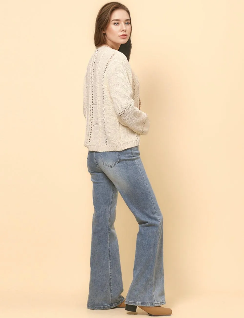 Ladies Hallow V-Neck Long Sleeves Pullover Sweater SKT4809