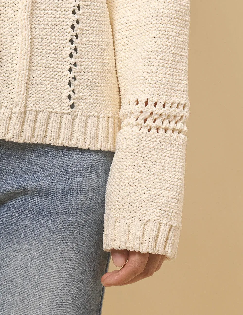 Ladies Hallow V-Neck Long Sleeves Pullover Sweater SKT4809