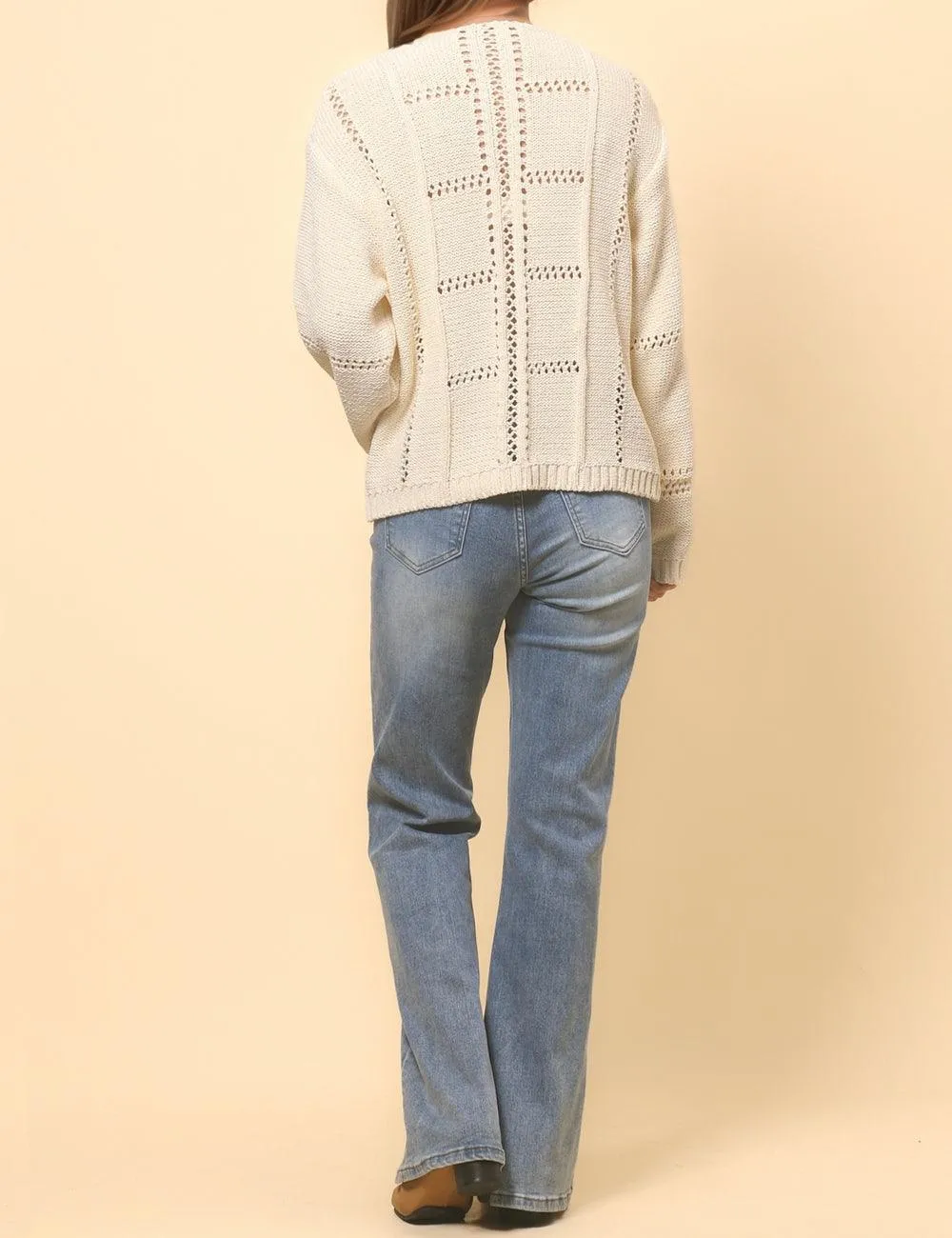 Ladies Hallow V-Neck Long Sleeves Pullover Sweater SKT4809