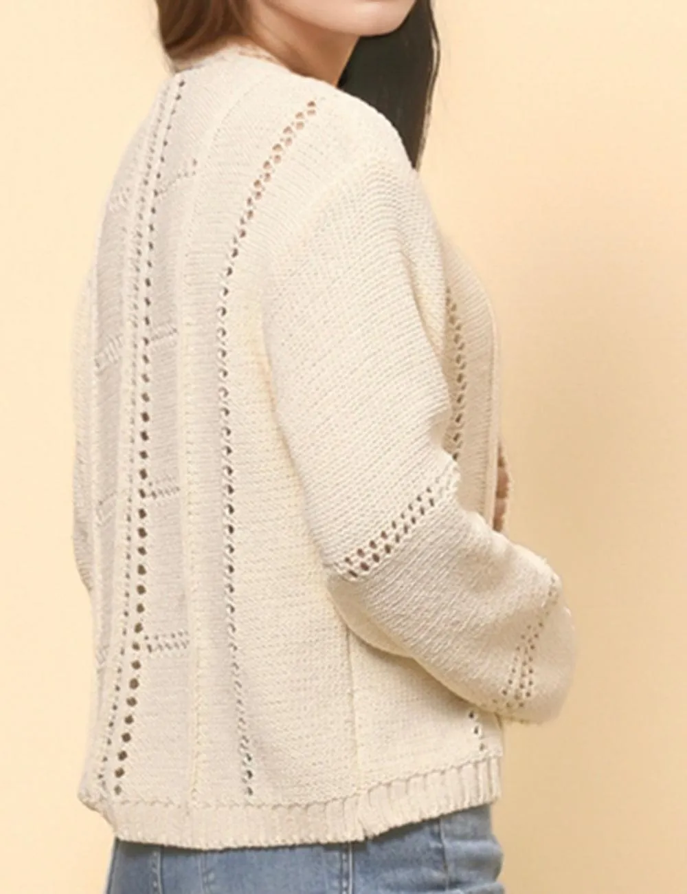 Ladies Hallow V-Neck Long Sleeves Pullover Sweater SKT4809