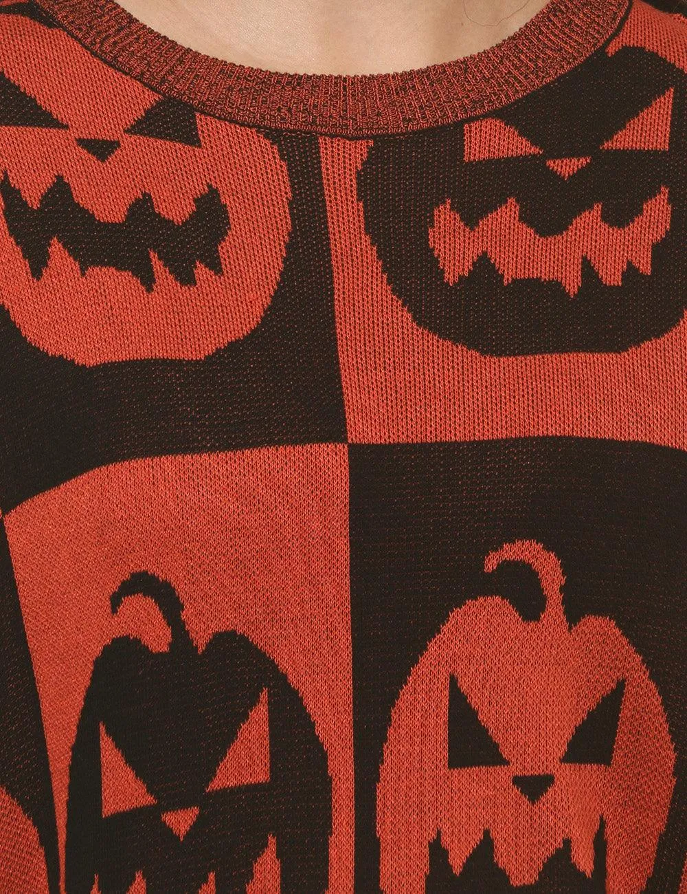 Ladies Halloween Color Block Ghost Pullover Sweater SKT4779