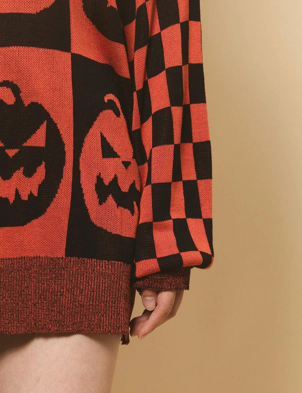 Ladies Halloween Color Block Ghost Pullover Sweater SKT4779