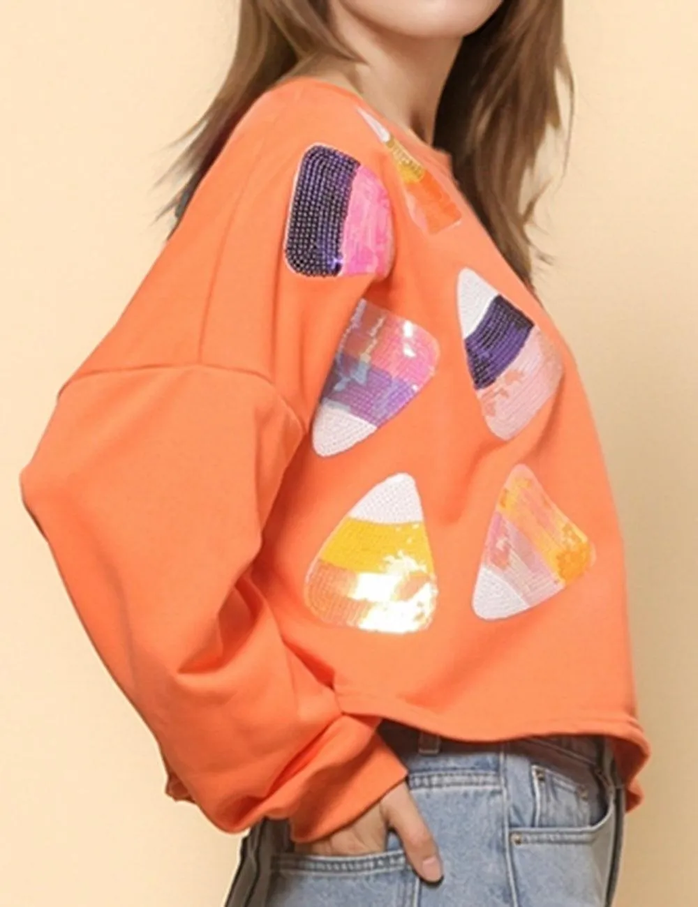 Ladies Halloween Sequin Casual Pullover Sweatshirt SKT4743