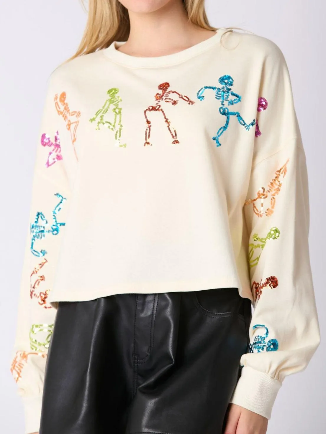 Ladies Halloween Sequin Casual Pullover Sweatshirt SKT4743