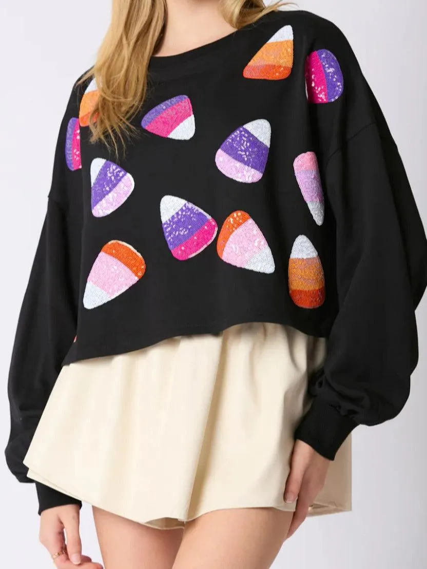 Ladies Halloween Sequin Casual Pullover Sweatshirt SKT4743