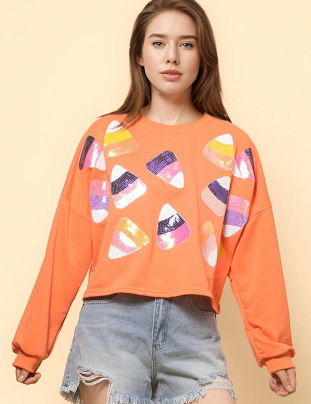 Ladies Halloween Sequin Casual Pullover Sweatshirt SKT4743