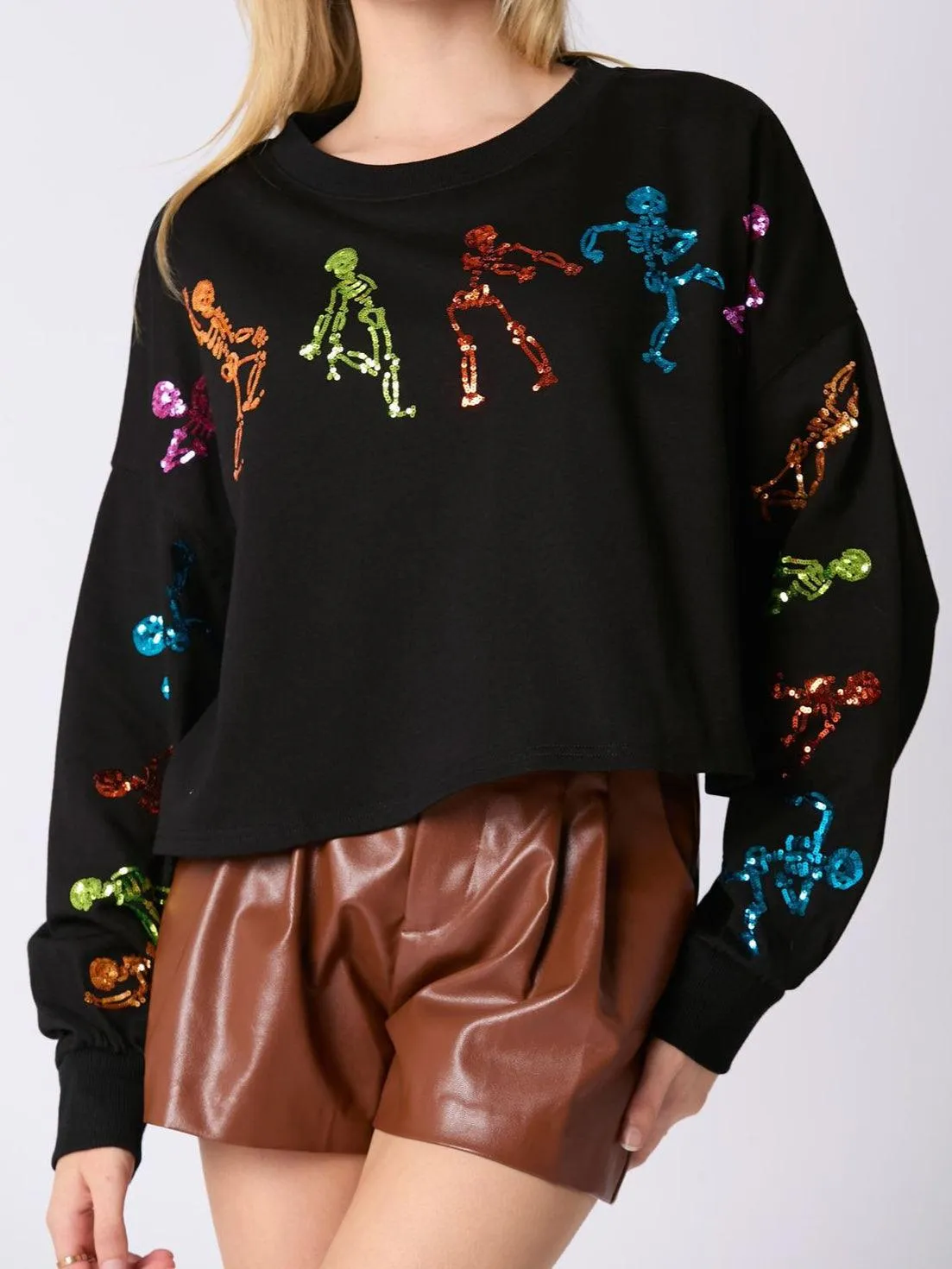 Ladies Halloween Sequin Casual Pullover Sweatshirt SKT4743