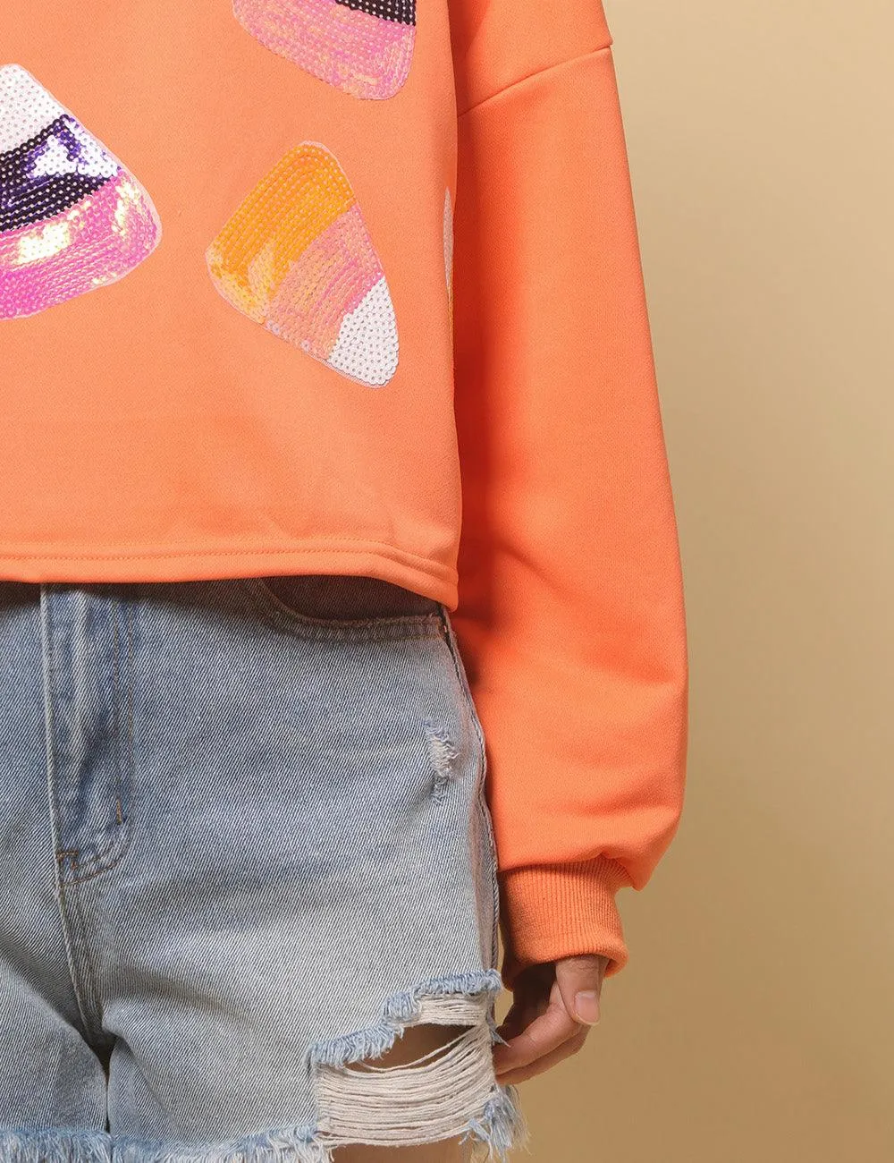 Ladies Halloween Sequin Casual Pullover Sweatshirt SKT4743