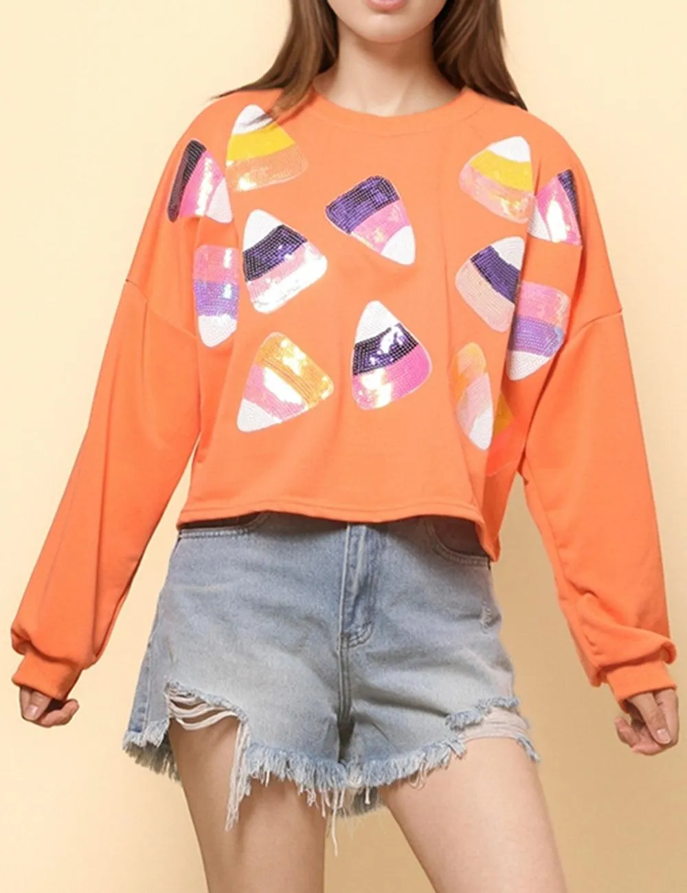 Ladies Halloween Sequin Casual Pullover Sweatshirt SKT4743