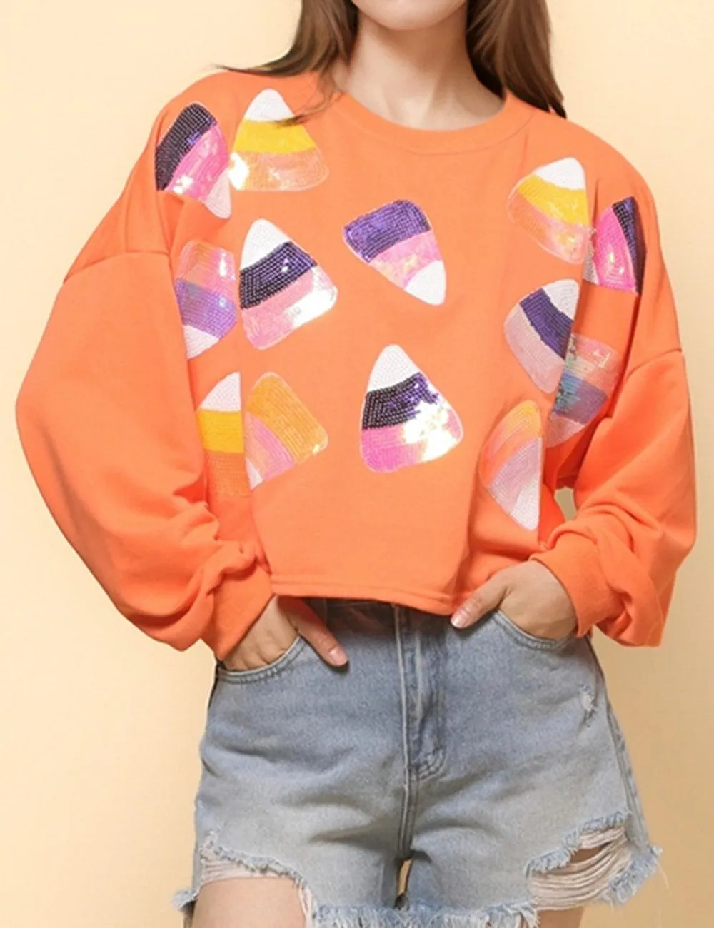 Ladies Halloween Sequin Casual Pullover Sweatshirt SKT4743