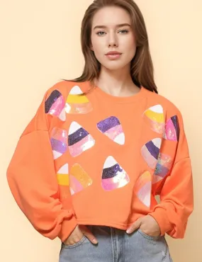 Ladies Halloween Sequin Casual Pullover Sweatshirt SKT4743