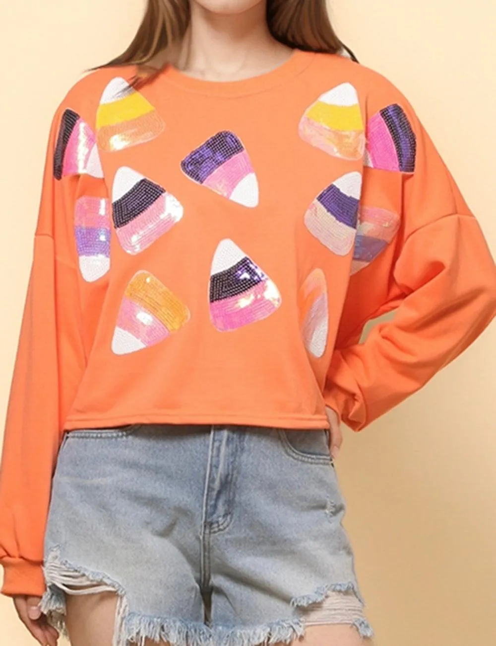 Ladies Halloween Sequin Casual Pullover Sweatshirt SKT4743