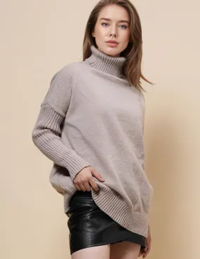 Ladies High Neck Solid Color Pullover Sweather SKT4868
