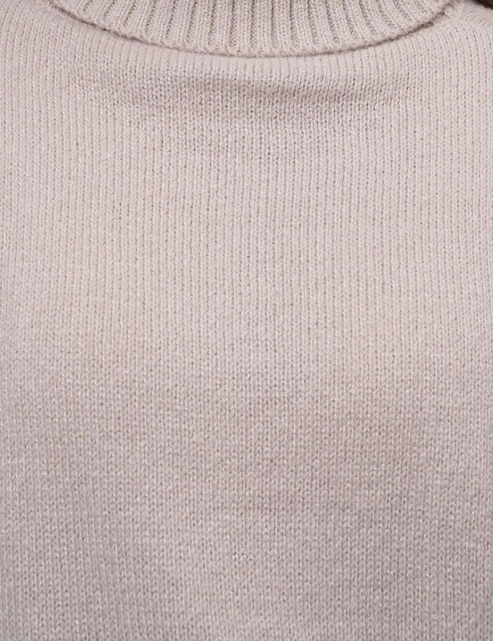 Ladies High Neck Solid Color Pullover Sweather SKT4868