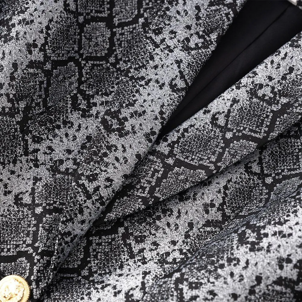 Ladies Jacquard Snakeskin Button Blazer Jacket 41907