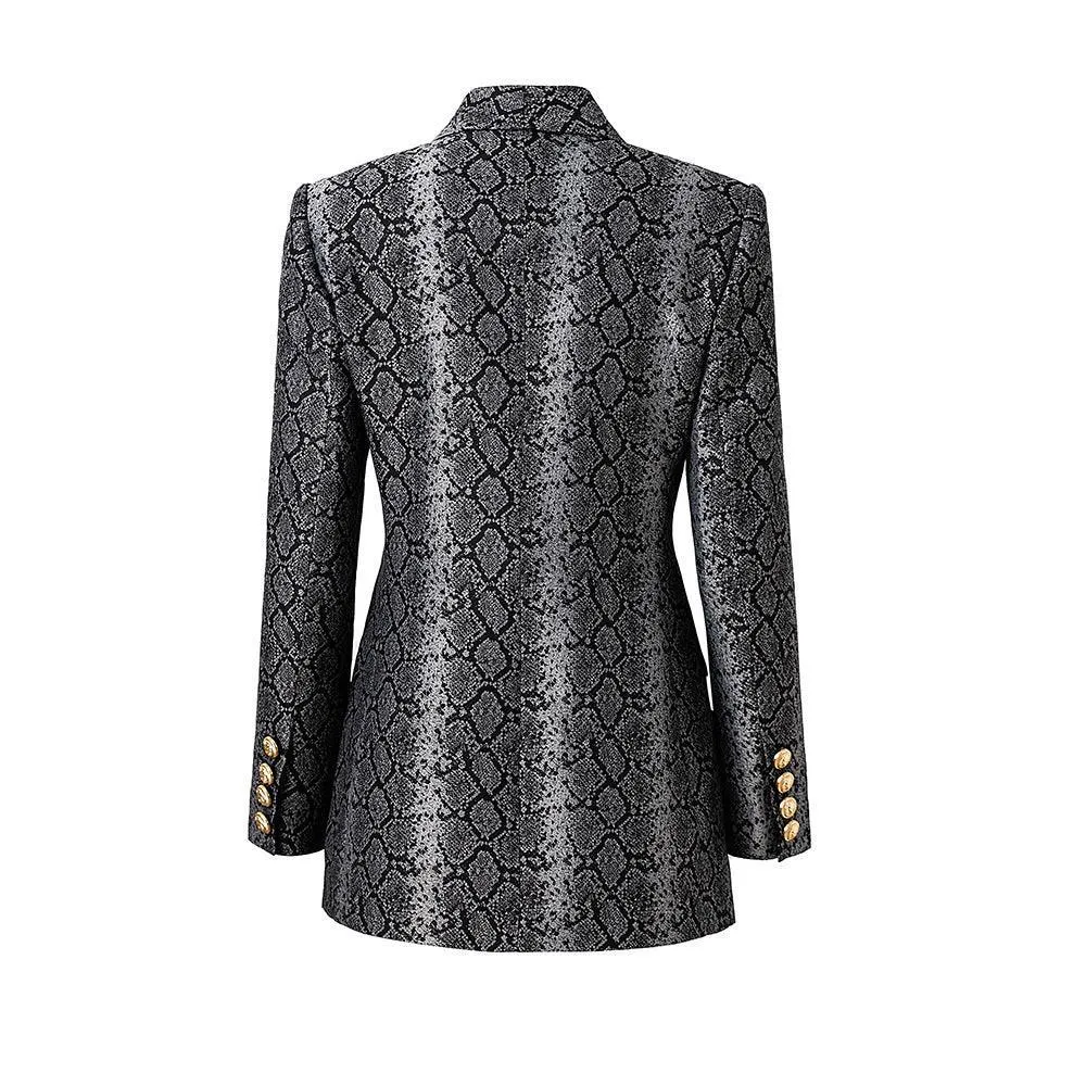 Ladies Jacquard Snakeskin Button Blazer Jacket 41907