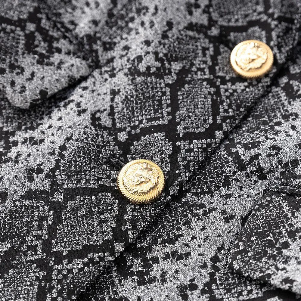 Ladies Jacquard Snakeskin Button Blazer Jacket 41907