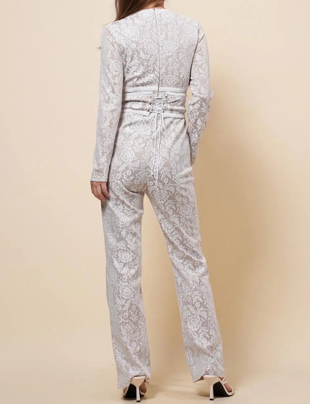 Ladies Lace Color Block Waist Band Jumpsuit SKJ4899