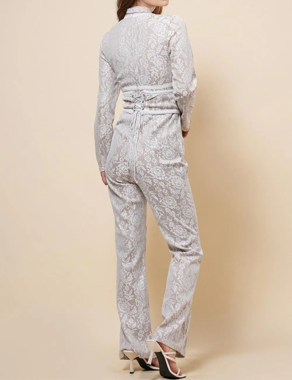 Ladies Lace Color Block Waist Band Jumpsuit SKJ4899
