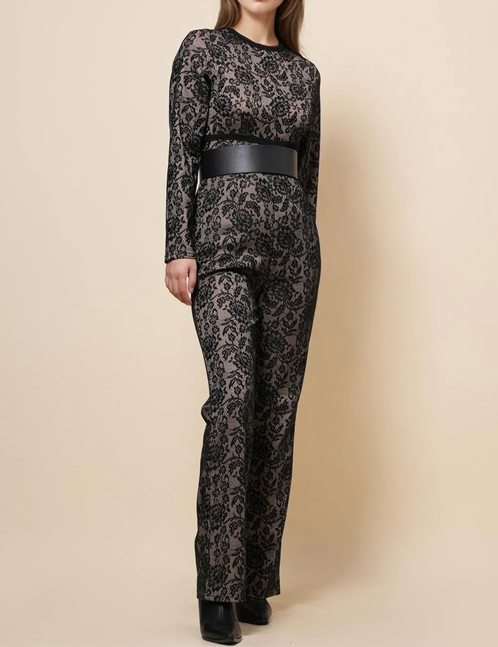 Ladies Lace Color Block Waist Band Jumpsuit SKJ4899