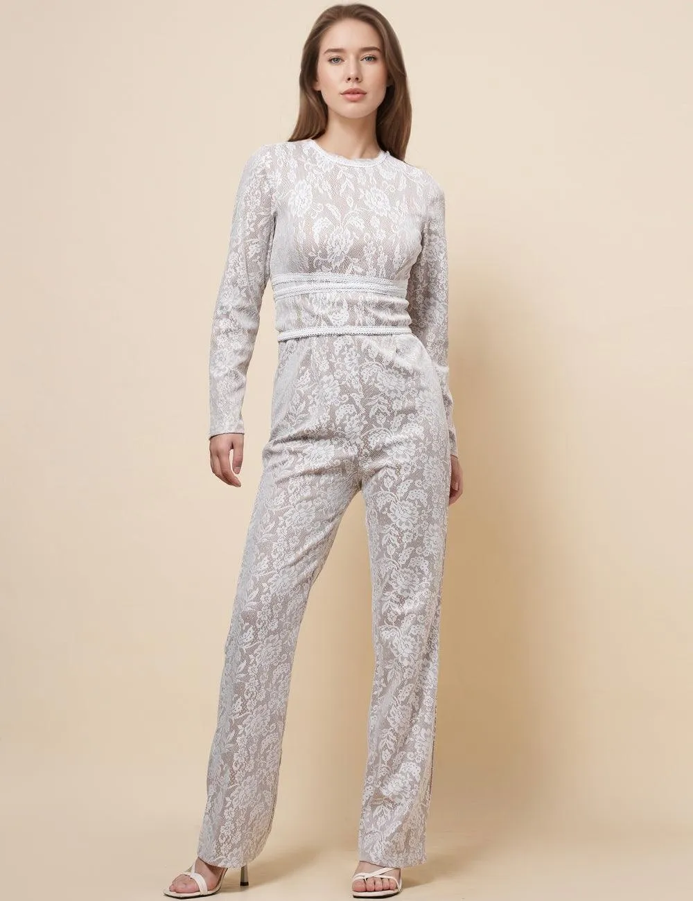 Ladies Lace Color Block Waist Band Jumpsuit SKJ4899