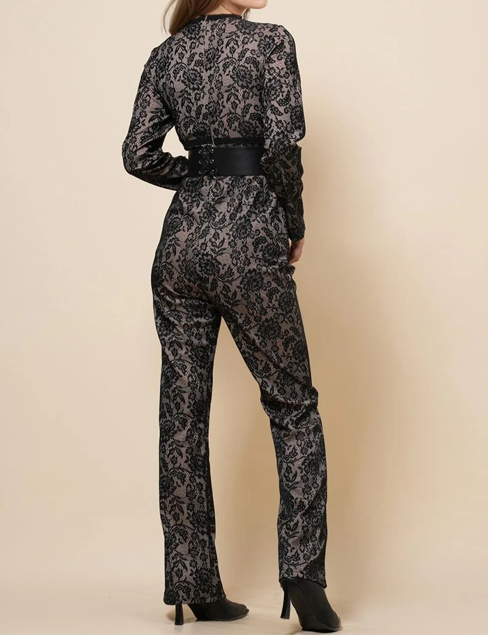 Ladies Lace Color Block Waist Band Jumpsuit SKJ4899