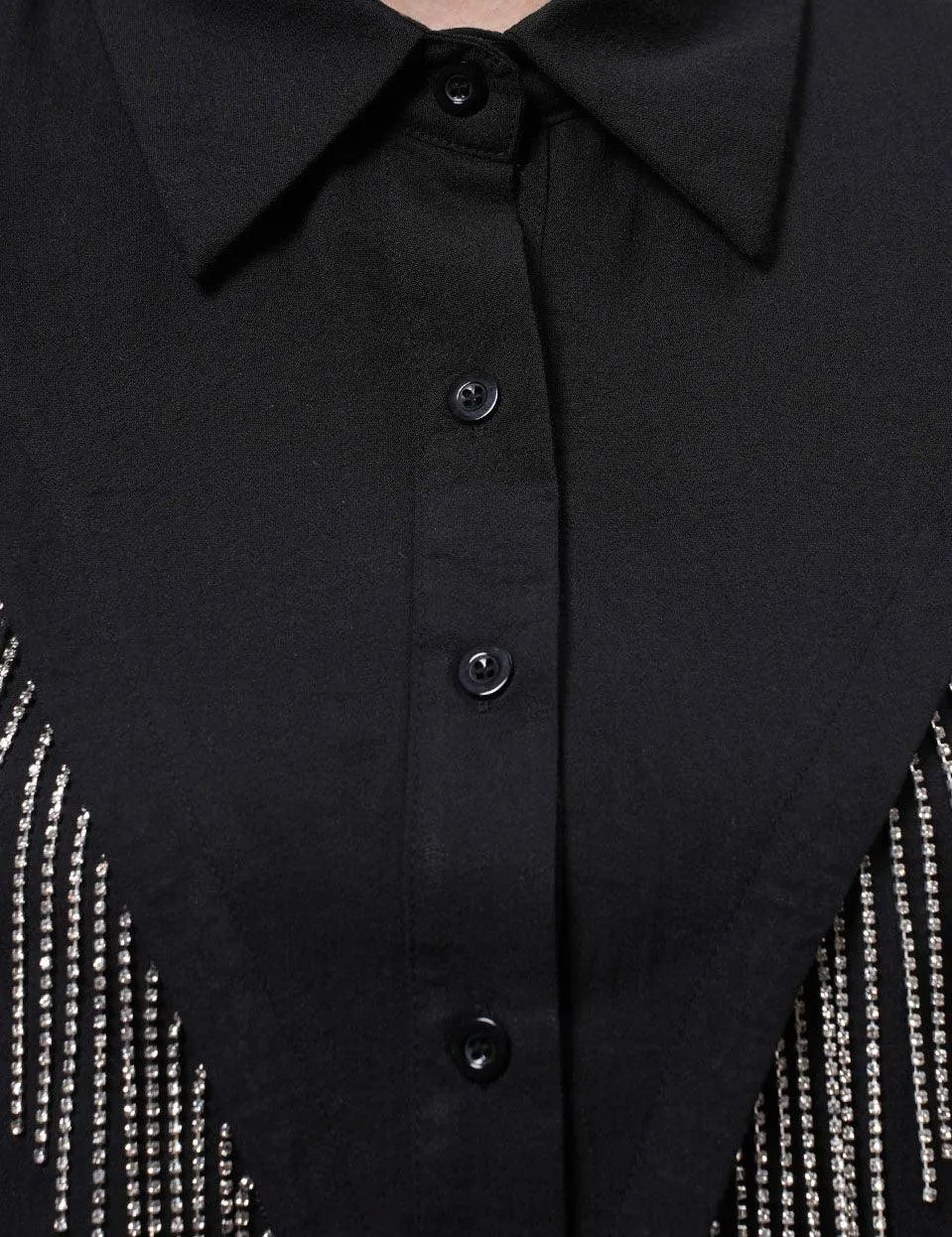 Ladies Lapel Botton Down Rhinstone Tassels Shirt SKT4873