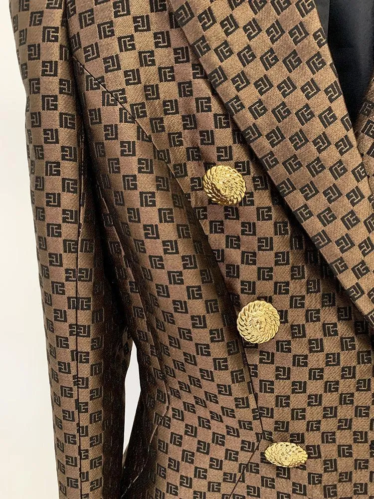 Ladies Lapel Neck Jacquard Double-Breasted Blazer L114