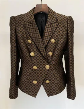 Ladies Lapel Neck Jacquard Double-Breasted Blazer L114