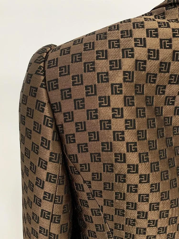Ladies Lapel Neck Jacquard Double-Breasted Blazer L114